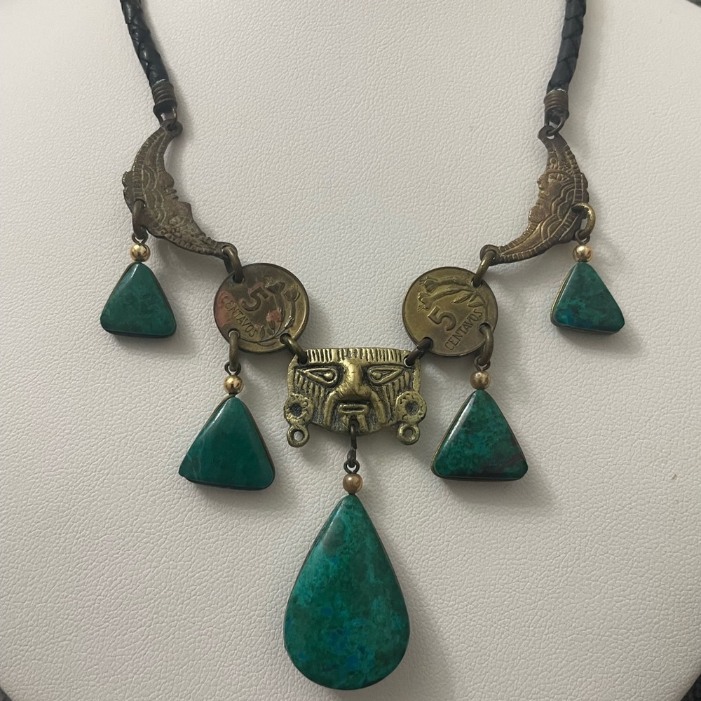 Vintage Green Turquoise Dangle Necklace Choker